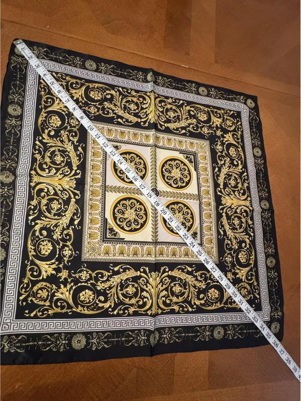Elegant Black and Gold Ornate Square Scarf 187